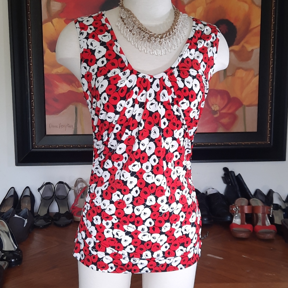 Blouse,Sleeveless, NY&C, Red & Black, stretch